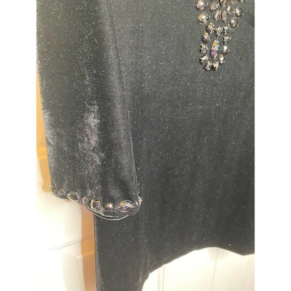 Quacker Factory Black Velour Top/Tunic with Beading Sz Large - Picture 3 of 4
